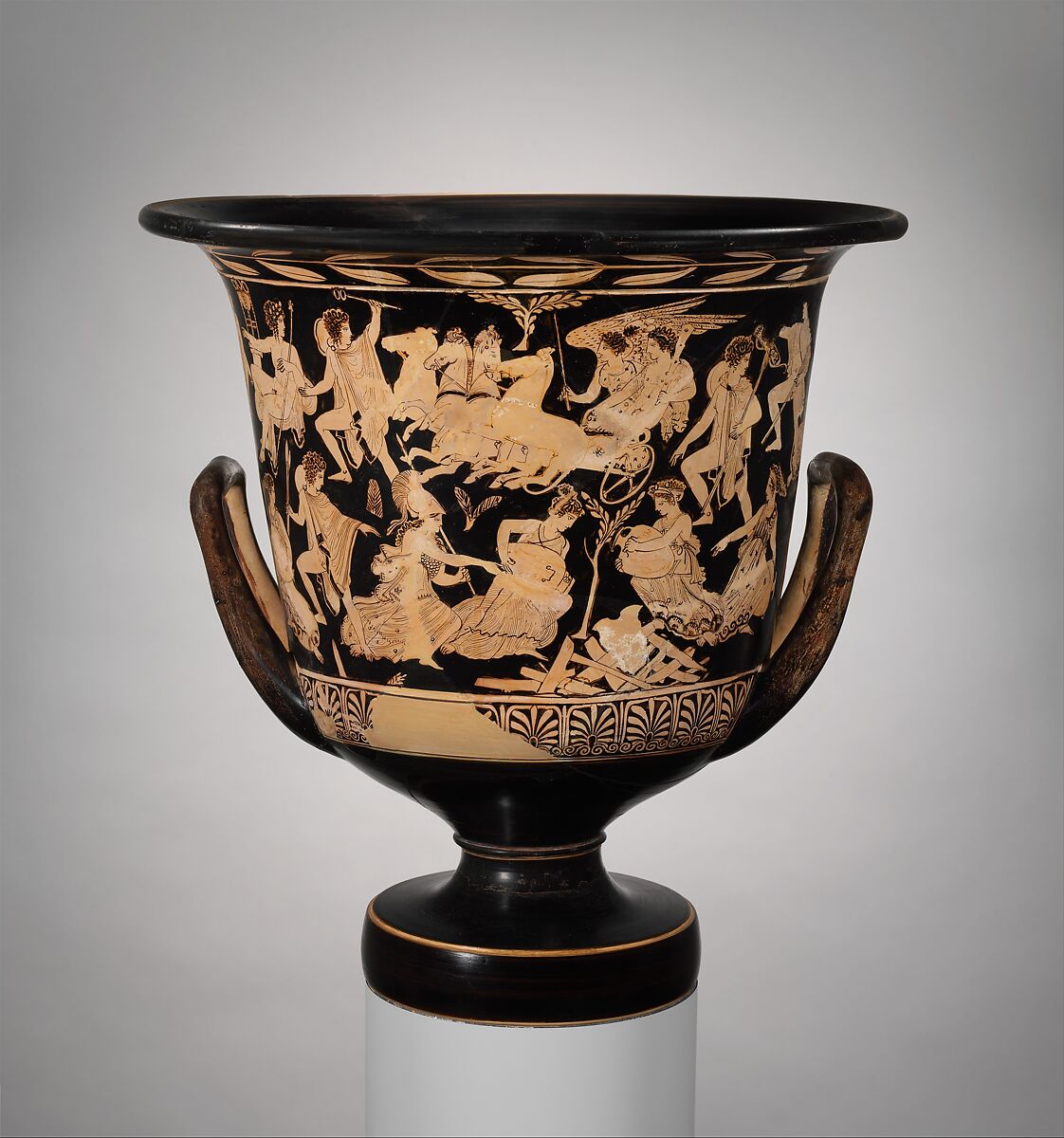 Terracotta calyx-krater (bowl for mixing wine and water), Terracotta, Greek, Attic 