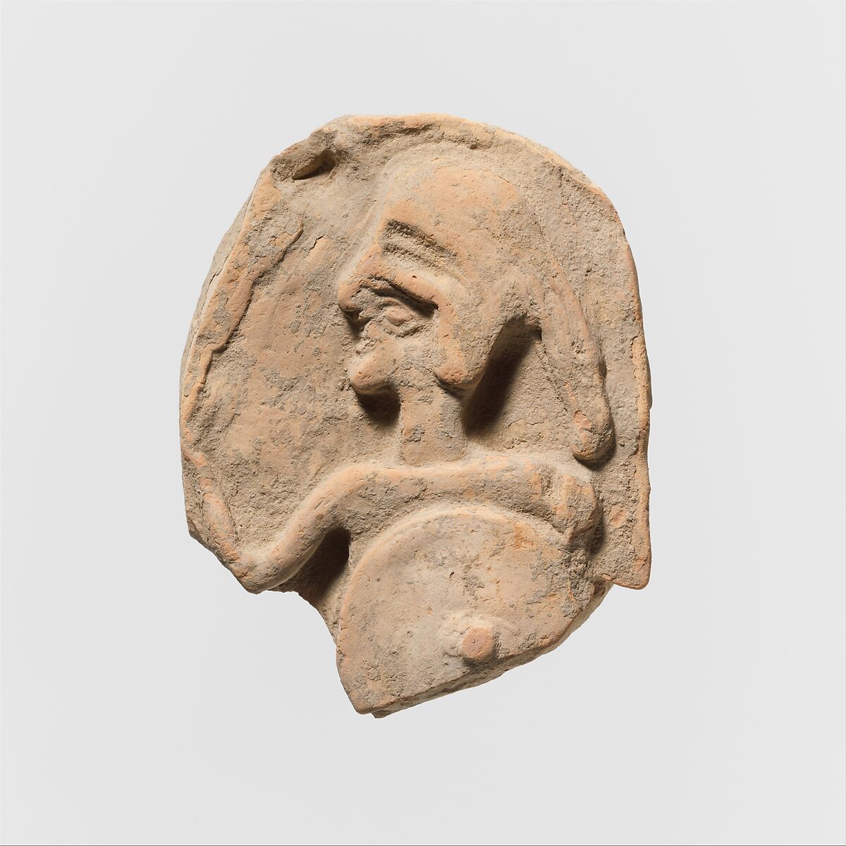 Fragment of a terracotta plaque, Terracotta, Greek, Cretan 