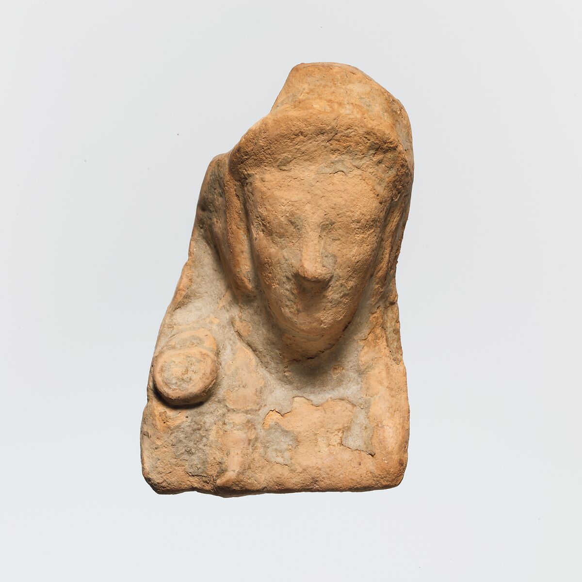Terracotta bust of a female figure, Terracotta, Greek, Cretan 