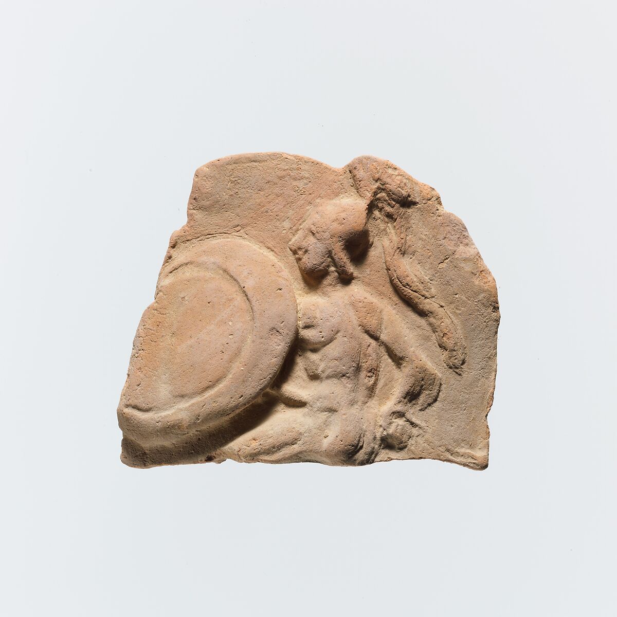 Fragment of a terracotta plaque, Terracotta, Greek, Cretan 