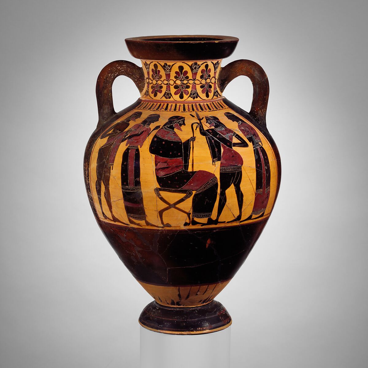 Terracotta neck-amphora of Panathenaic shape (jar), Attributed to the Princeton Painter, Terracotta, Greek, Attic