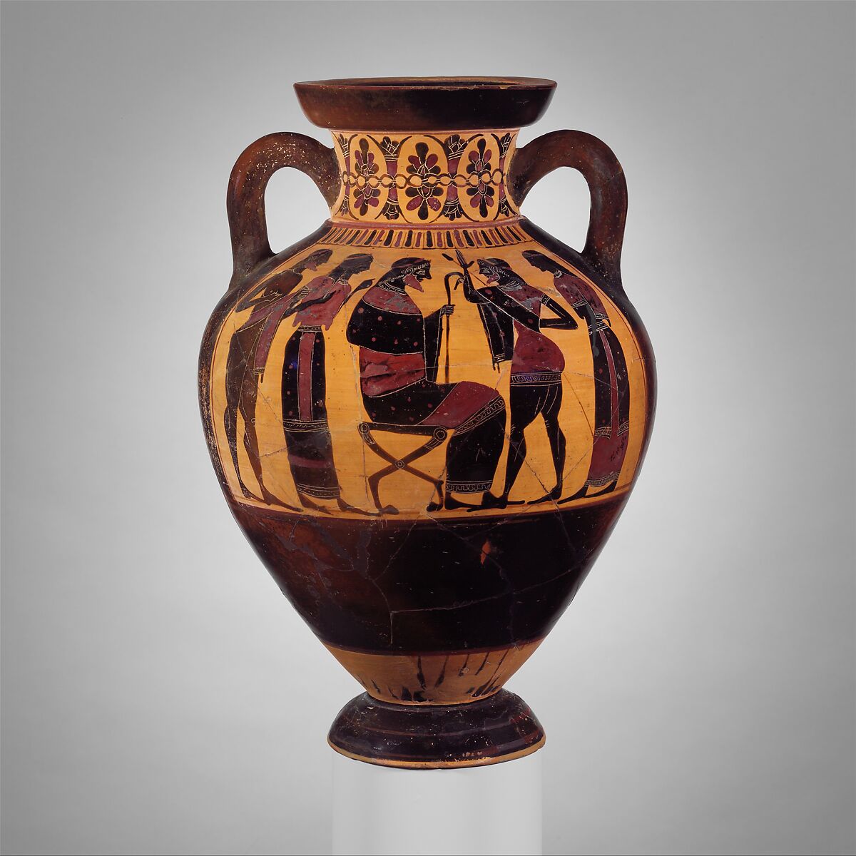 Terracotta neck-amphora of Panathenaic shape (jar), Attributed to the Princeton Painter, Terracotta, Greek, Attic