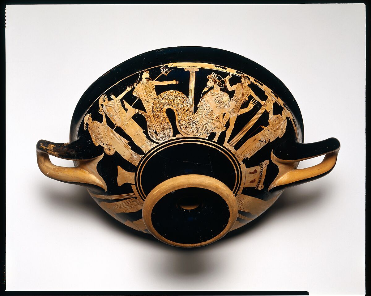 Terracotta kylix (drinking cup), Attributed to the Briseis Painter, Terracotta, Greek, Attic
