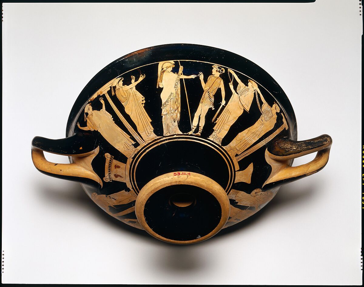 Terracotta kylix (drinking cup), Attributed to the Briseis Painter, Terracotta, Greek, Attic