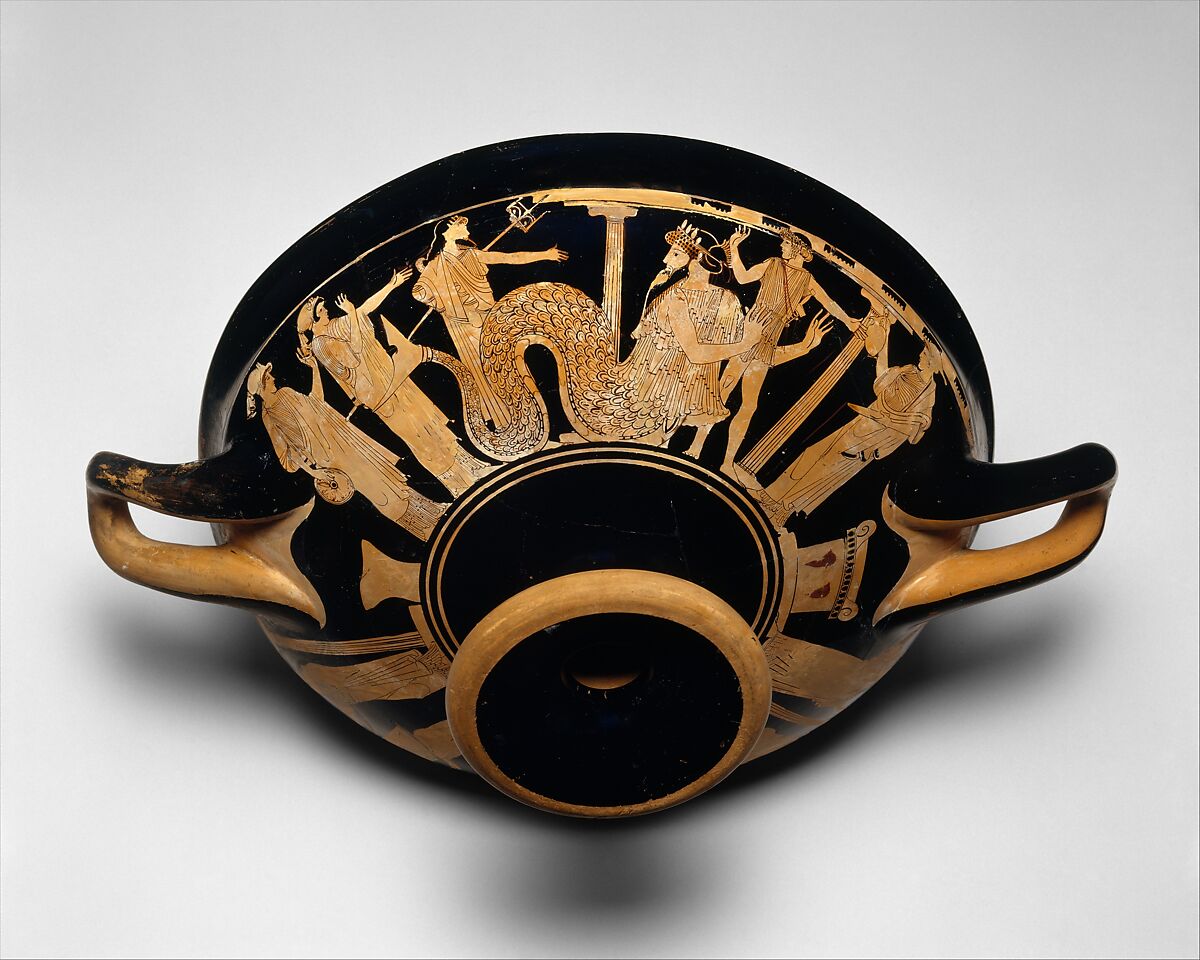 Terracotta kylix (drinking cup), Attributed to the Briseis Painter, Terracotta, Greek, Attic