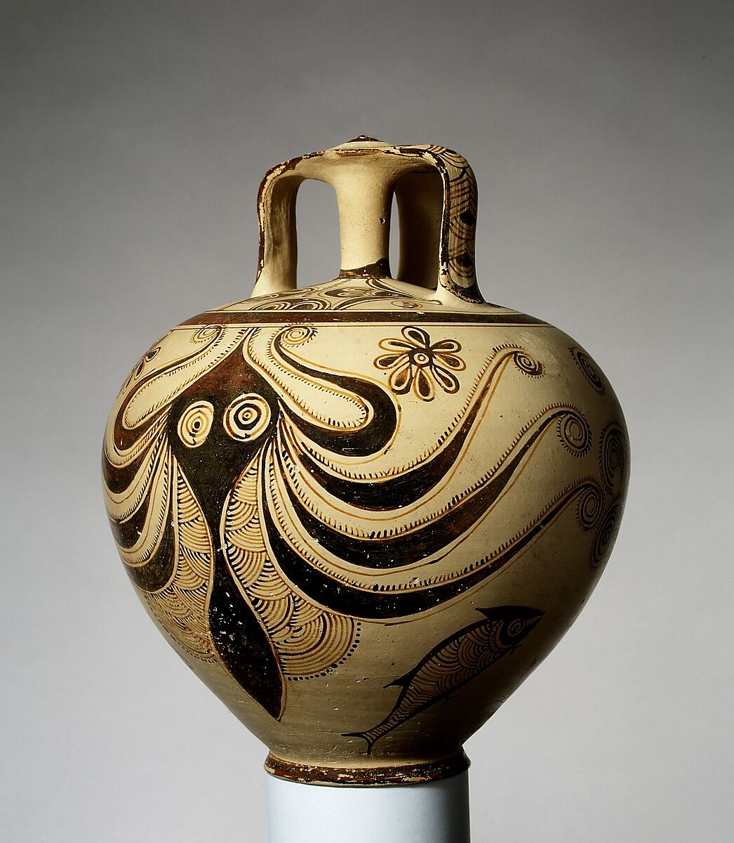 Terracotta stirrup jar with octopus, Terracotta, Helladic, Mycenaean