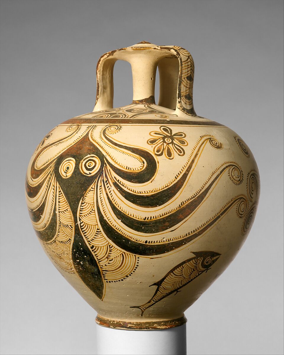 Terracotta stirrup jar with octopus, Terracotta, Helladic, Mycenaean