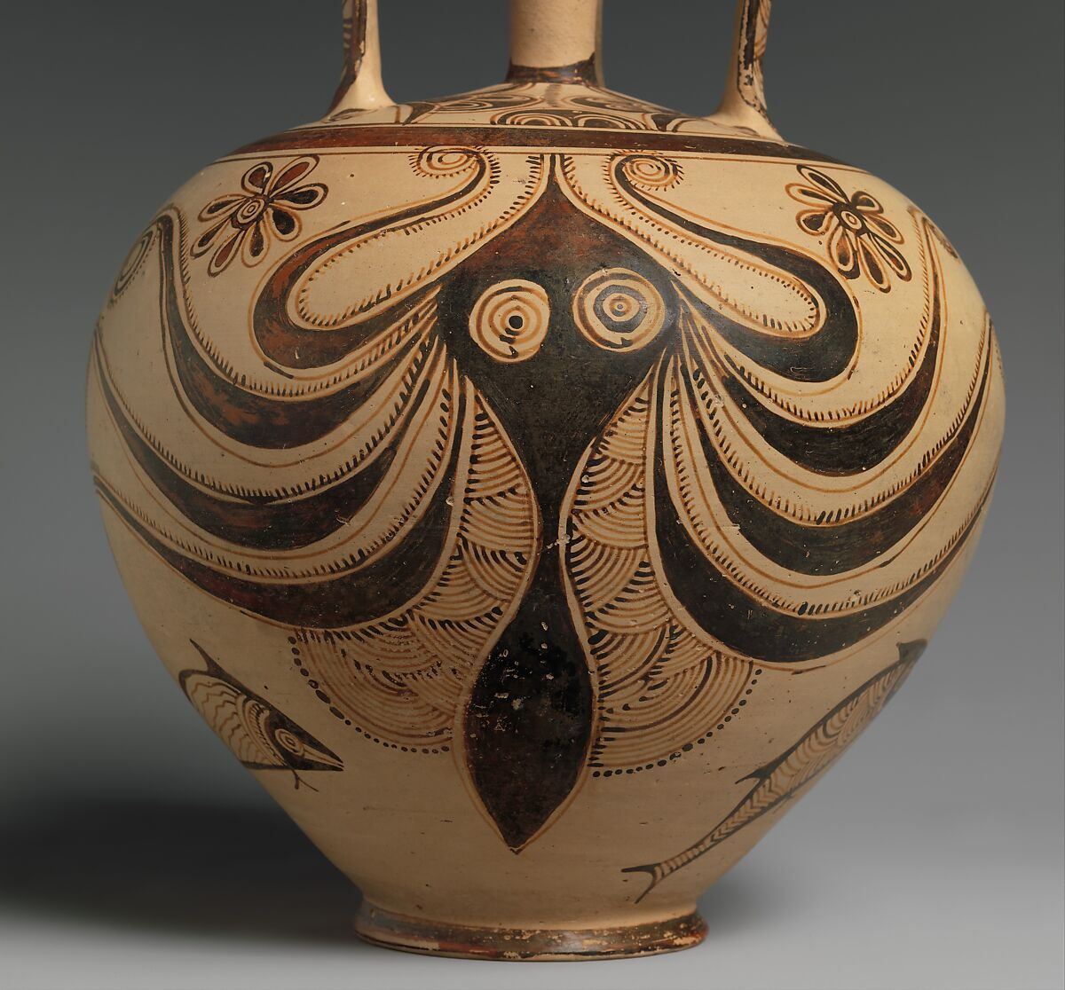 Terracotta stirrup jar with octopus, Terracotta, Helladic, Mycenaean