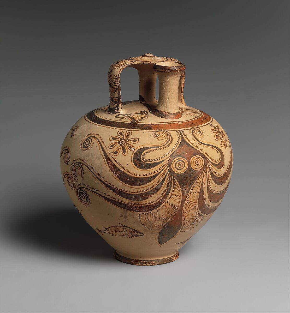 Terracotta stirrup jar with octopus, Terracotta, Helladic, Mycenaean