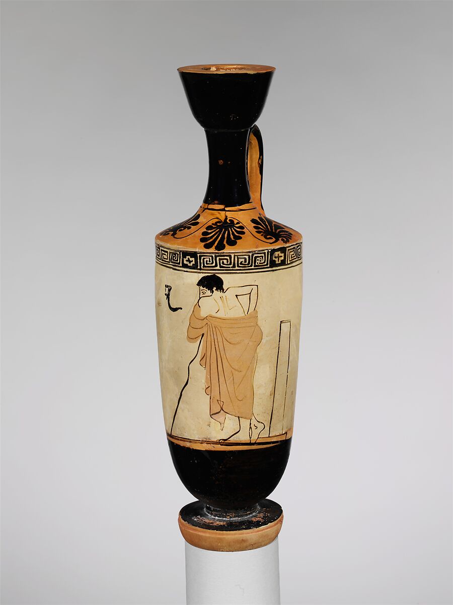 Terracotta lekythos (oil flask), Terracotta, Greek, Attic 
