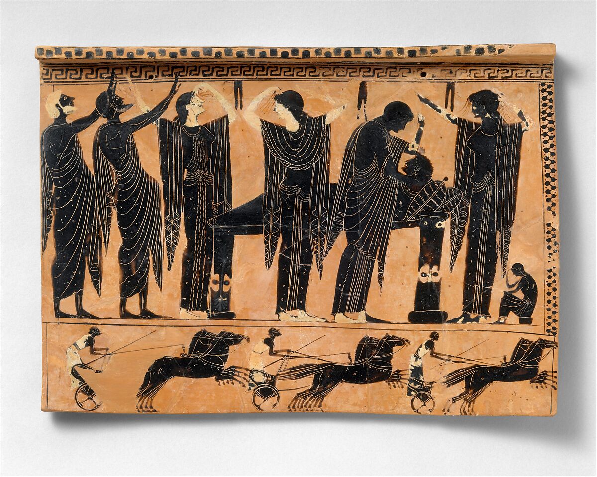 Terracotta funerary plaque, Terracotta, Greek, Attic