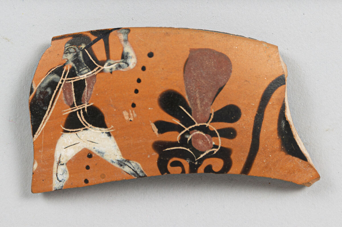 Kylix, band-cup fragment, Attributed to the Wraith Painter, Terracotta, Greek, Attic 