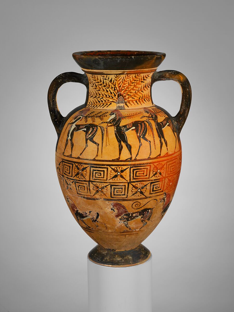 Terracotta neck-amphora (jar), Attributed to the Paris Painter, Terracotta, Etruscan 