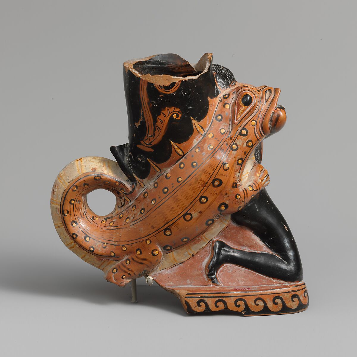 Terracotta rhyton (vase for libations or drinking), Terracotta, Greek, South Italian, Apulian