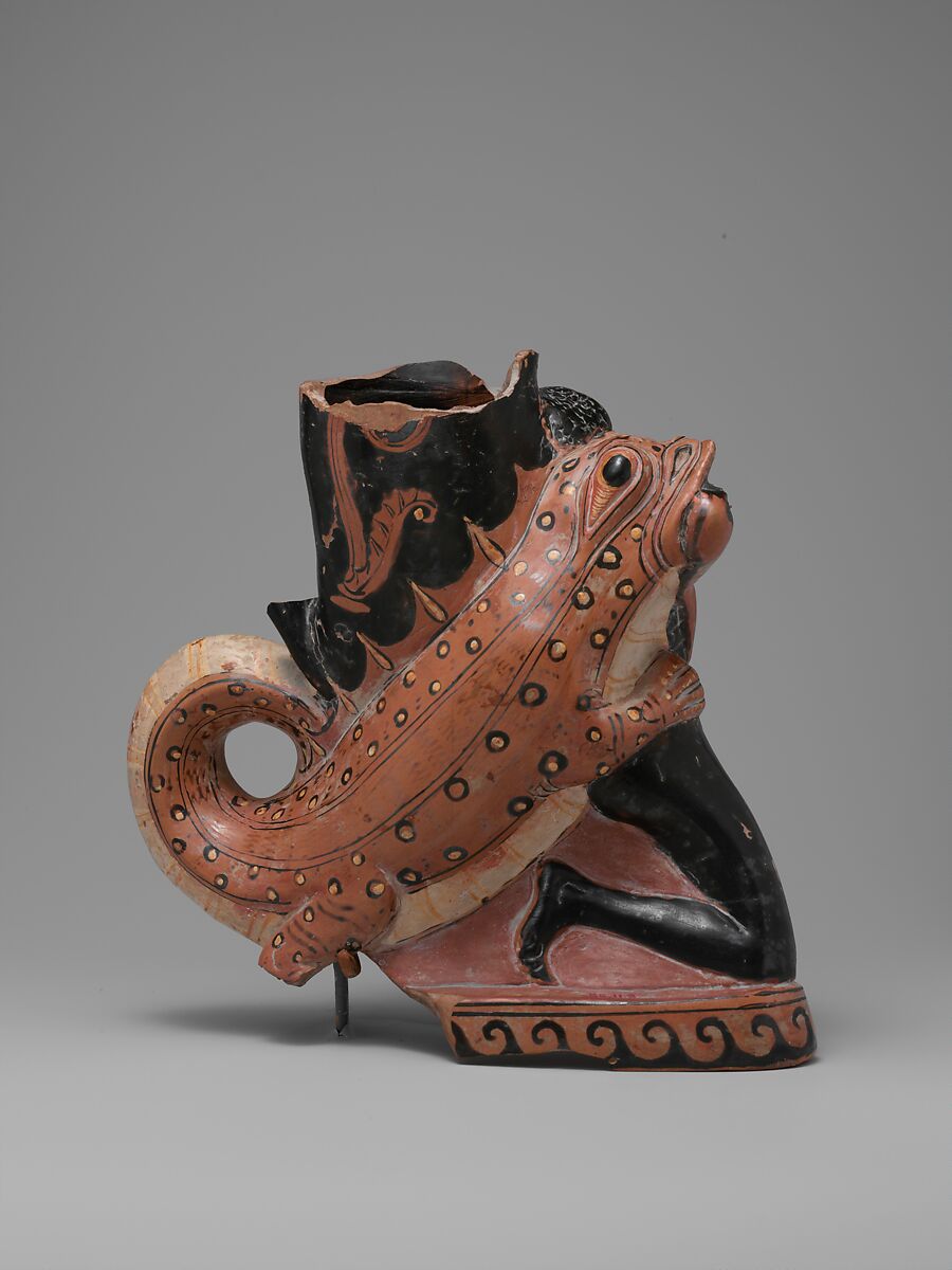 Terracotta rhyton (vase for libations or drinking), Terracotta, Greek, South Italian, Apulian