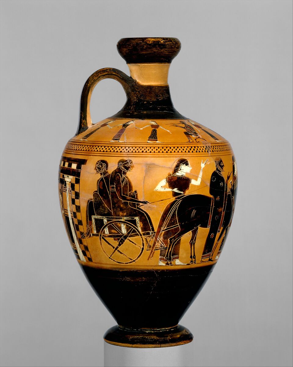 Terracotta lekythos (oil flask), Amasis Painter, Terracotta, Greek, Attic