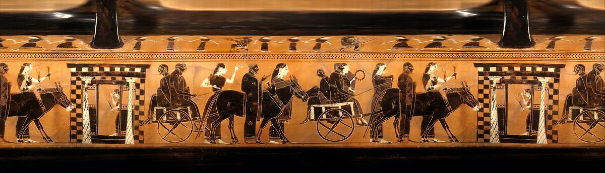 Terracotta lekythos (oil flask), Attributed to the Amasis Painter, Terracotta, Greek, Attic