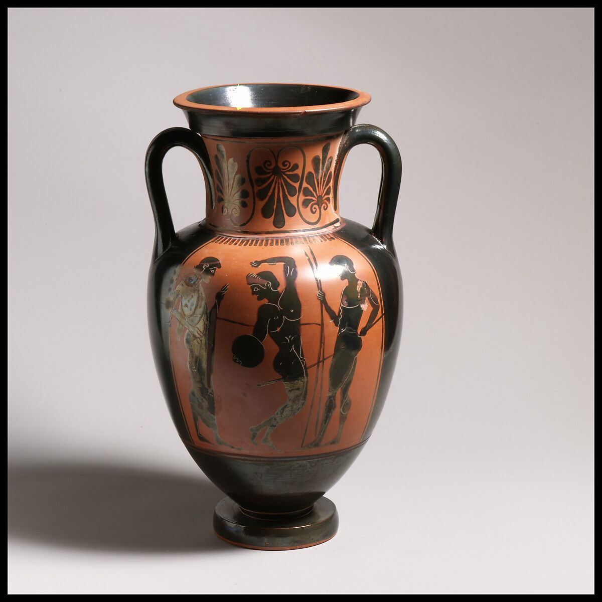Terracotta neck-amphora (jar), Attributed to the Edinburgh Painter, Terracotta, Greek, Attic