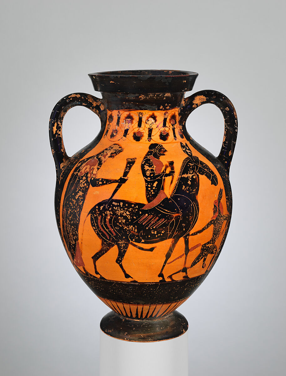 Terracotta amphora (jar), Attributed to the Orvieto Painter, Terracotta, Greek, Chalcidian 