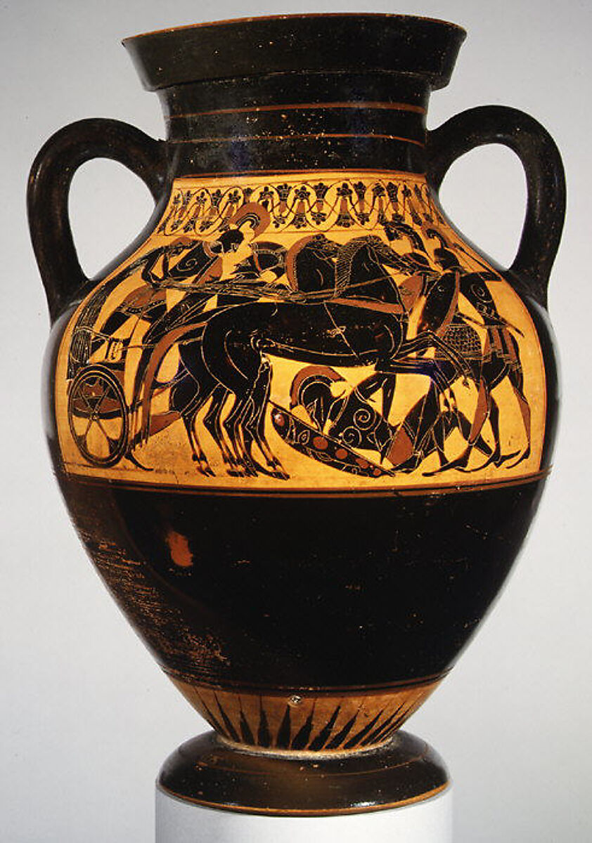 Terracotta amphora (jar), Attributed to the Princeton Painter, Terracotta, Greek, Attic 