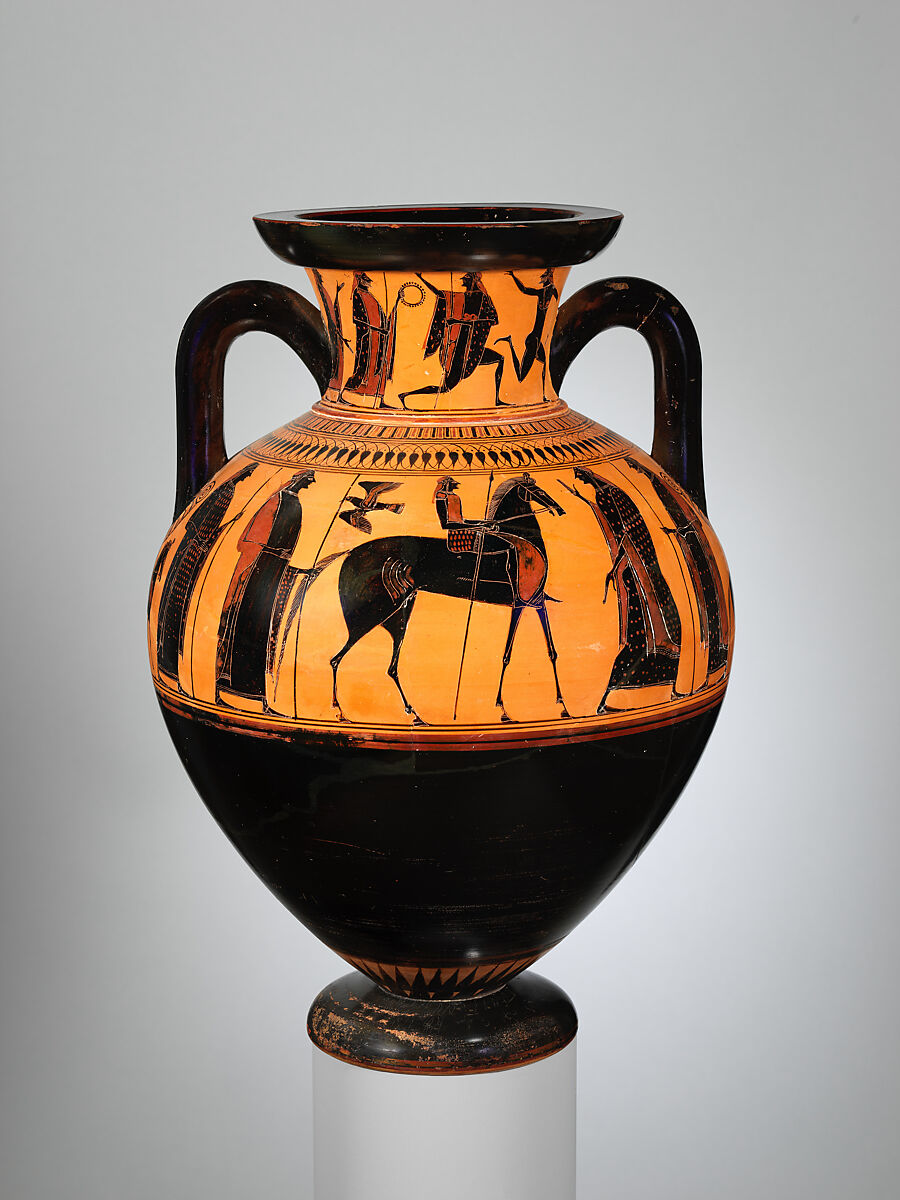 Terracotta neck-amphora (jar), Affecter, Terracotta, Greek, Attic