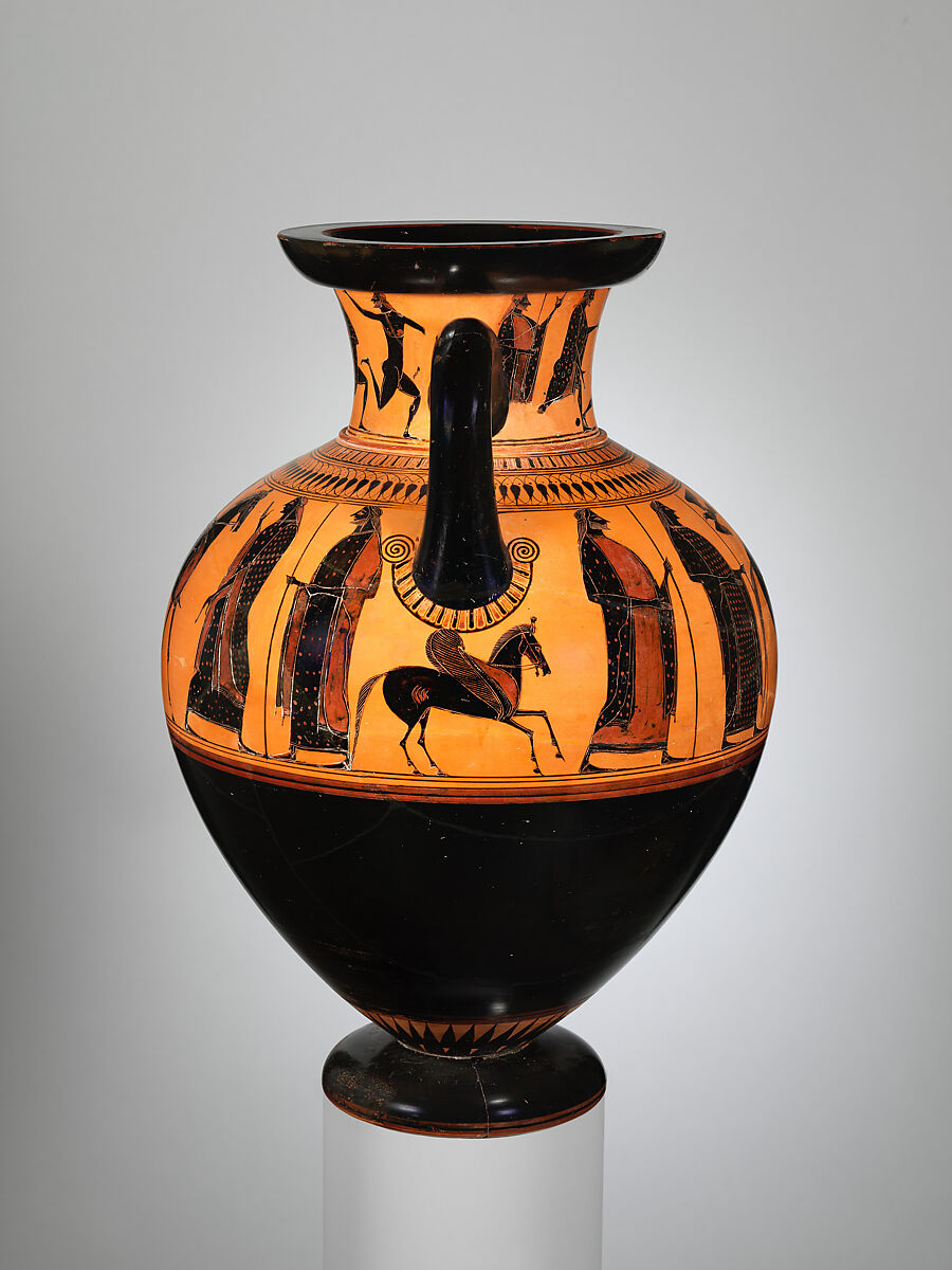 Terracotta neck-amphora (jar), Attributed to the Affecter, Terracotta, Greek, Attic