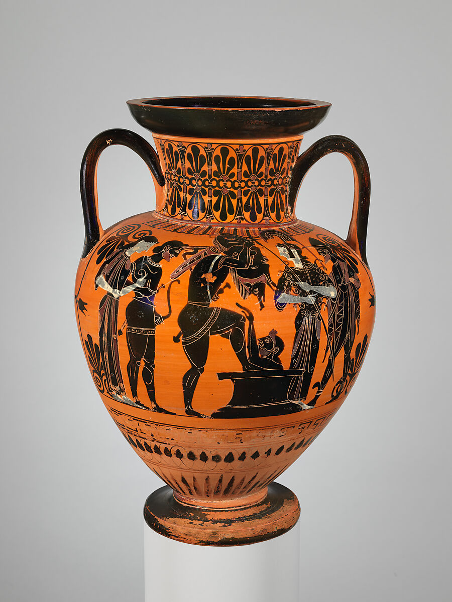 Terracotta neck-amphora (jar), Antimenes Painter, Terracotta, Greek, Attic