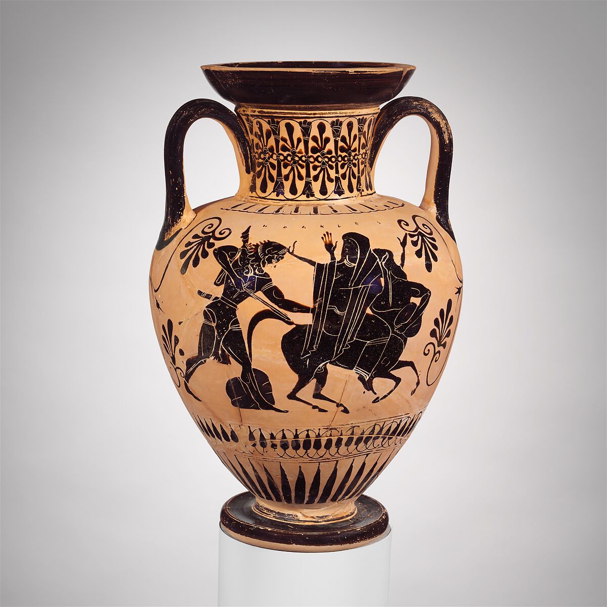 Terracotta  neck-amphora (jar), Terracotta, Greek, Attic 