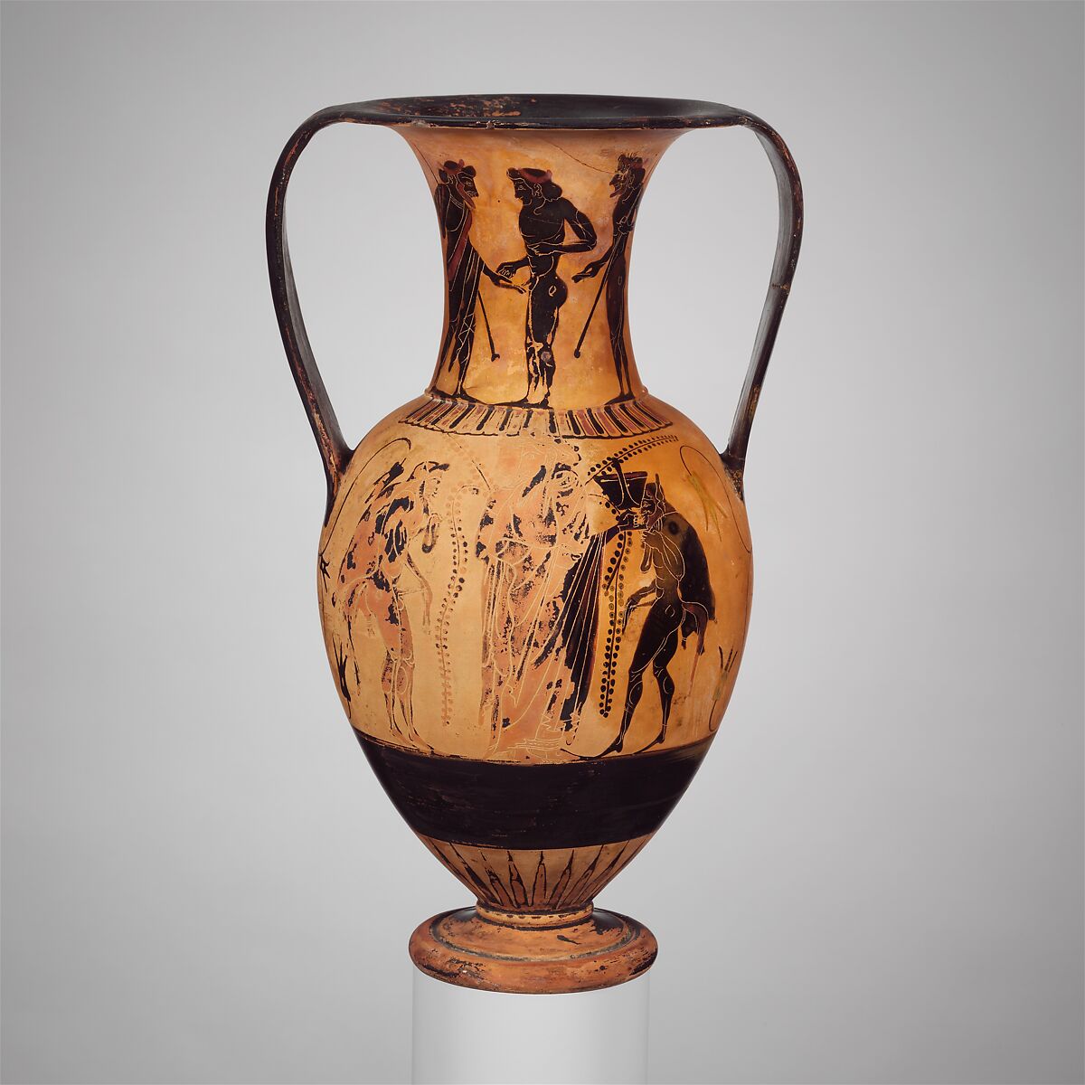 Terracotta neck-amphora of Nicosthenic shape (jar), Attributed to the Class of Cabinet des Médailles 218, Terracotta, Greek, Attic