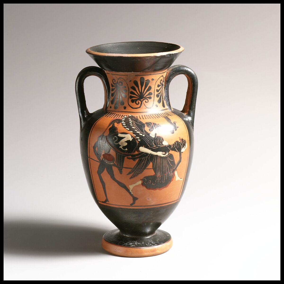 Terracotta neck-amphora (jar), Attributed to the Diosphos Painter, Terracotta, Greek, Attic