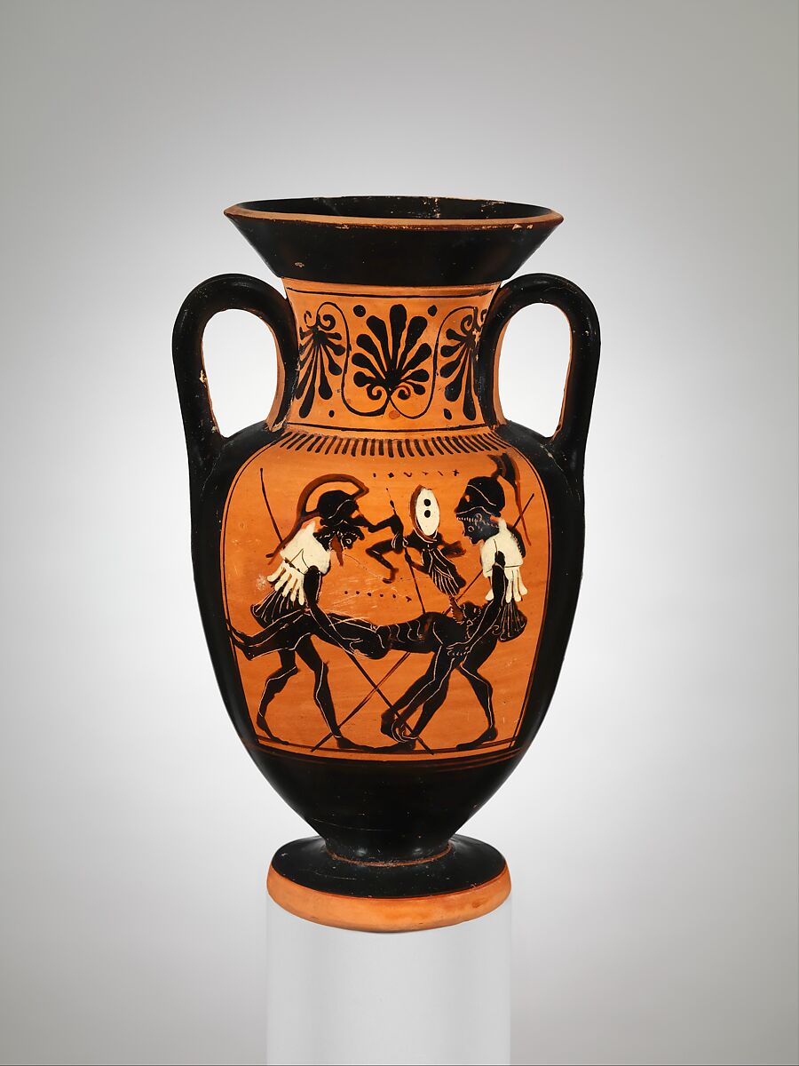 Terracotta neck-amphora (jar), Attributed to the Diosphos Painter, Terracotta, Greek, Attic 