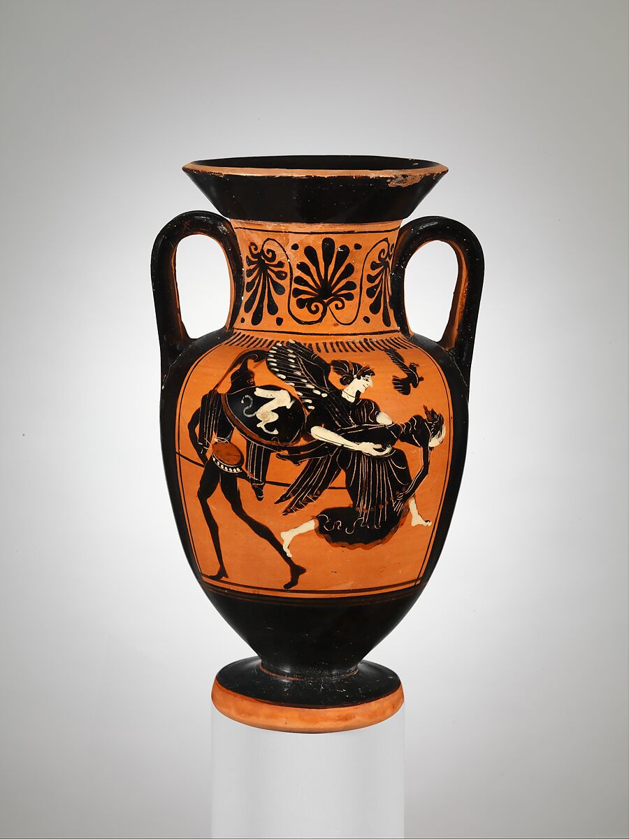 Terracotta neck-amphora (jar), Attributed to the Diosphos Painter, Terracotta, Greek, Attic