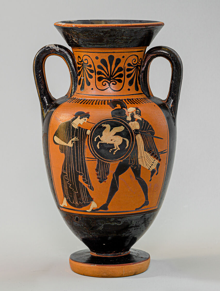 Terracotta neck-amphora (jar), Attributed to the Diosphos Painter, Terracotta, Greek, Attic 