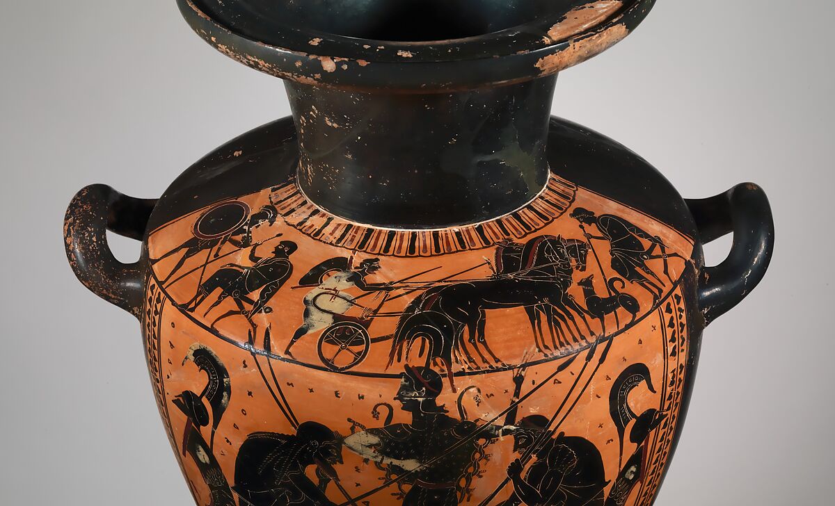 Terracotta hydria (water jar), Attributed to the Leagros Group, Terracotta, Greek, Attic