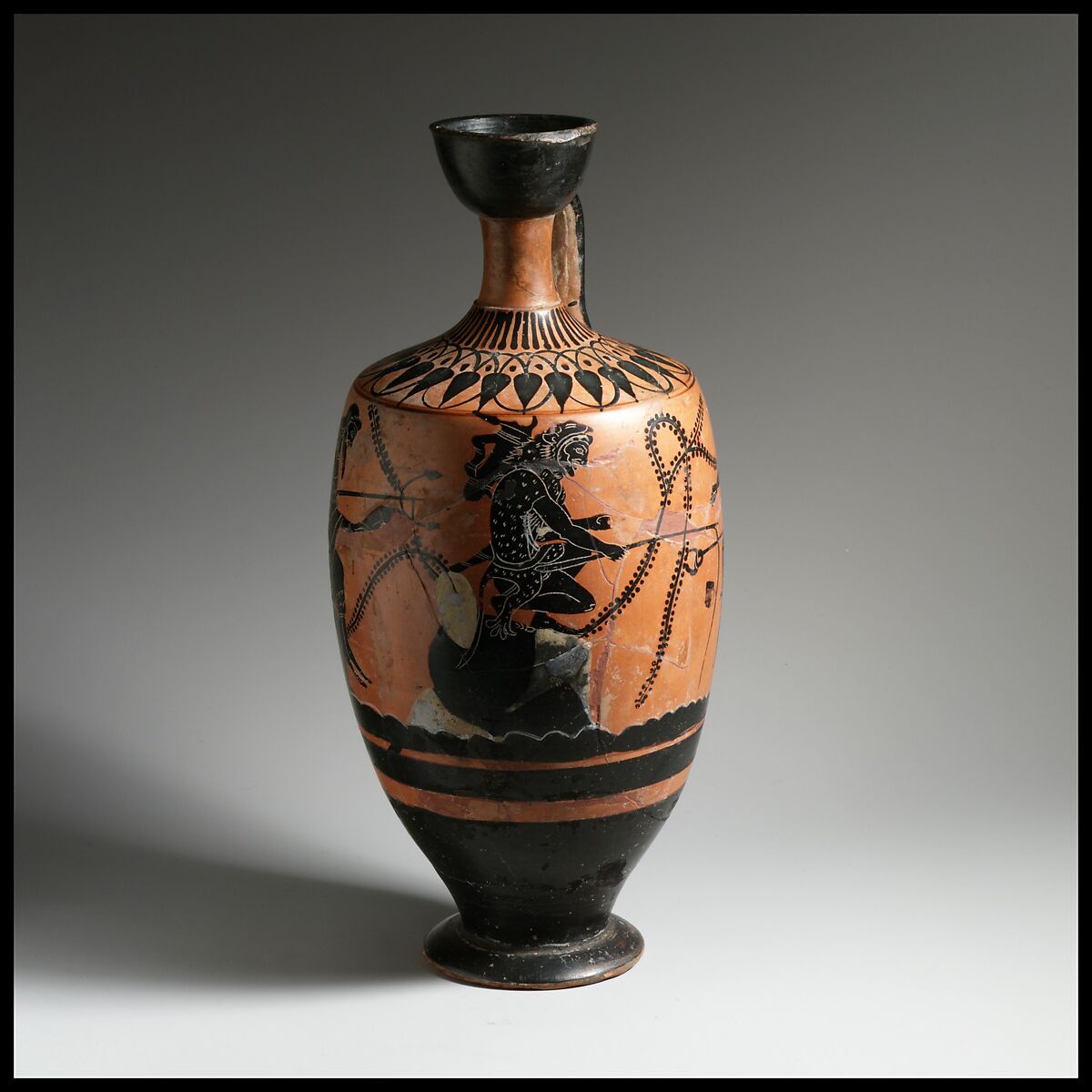 Terracotta lekythos (oil flask), Terracotta, Greek, Attic 