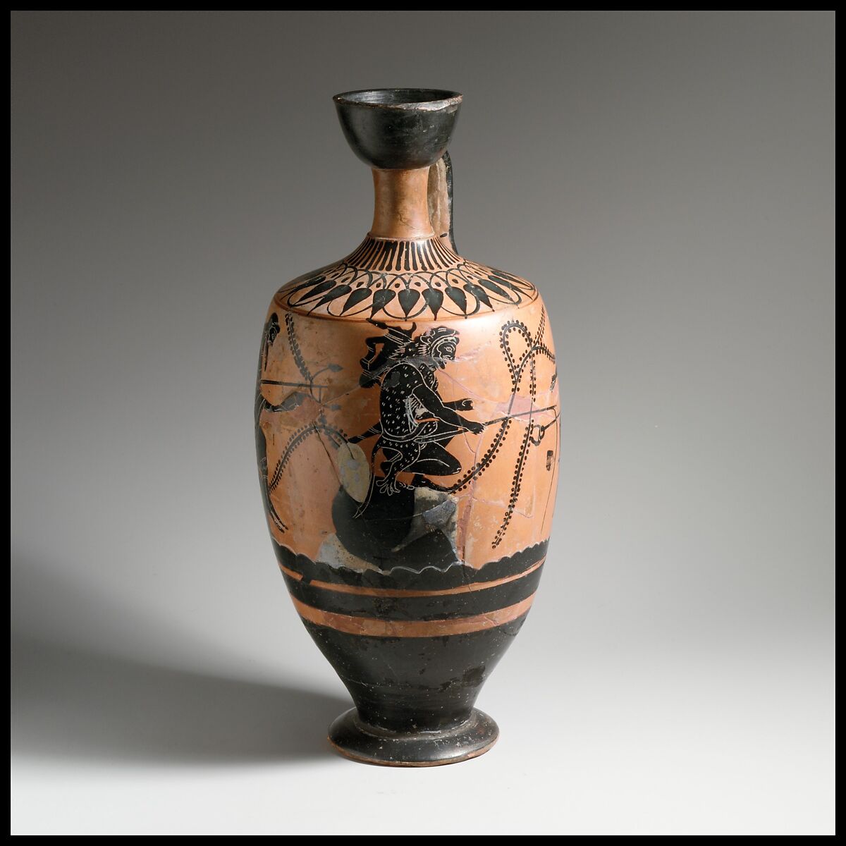 Terracotta lekythos (oil flask), Terracotta, Greek, Attic