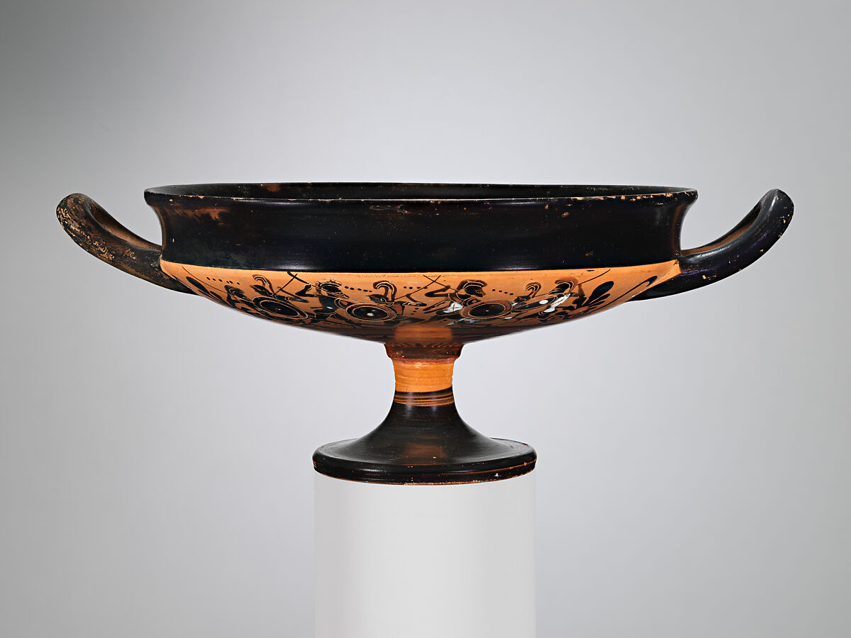 Terracotta kylix (drinking cup), Attributed to the Group of Rhodes 12264, Terracotta, Greek, Attic 