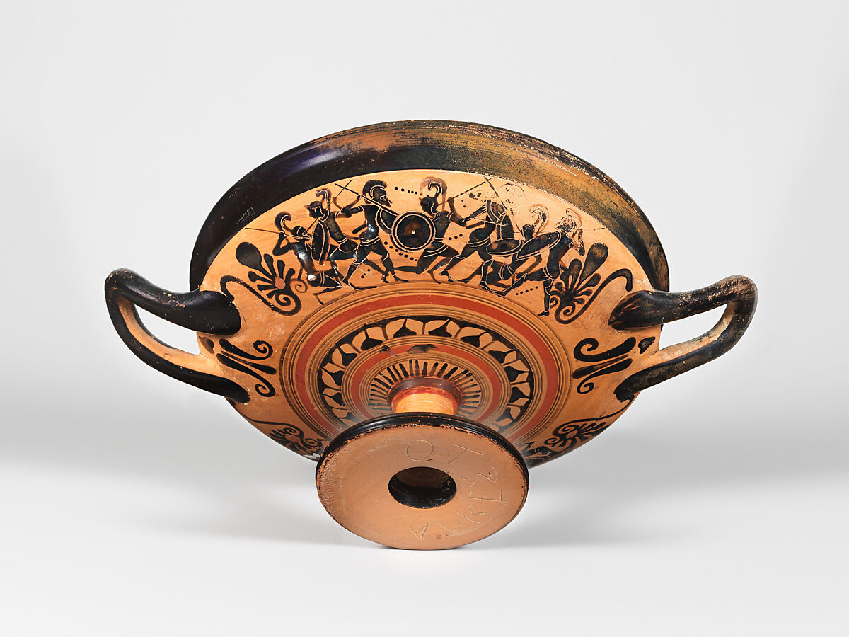 Terracotta kylix (drinking cup), Attributed to the Group of Rhodes 12264, Terracotta, Greek, Attic