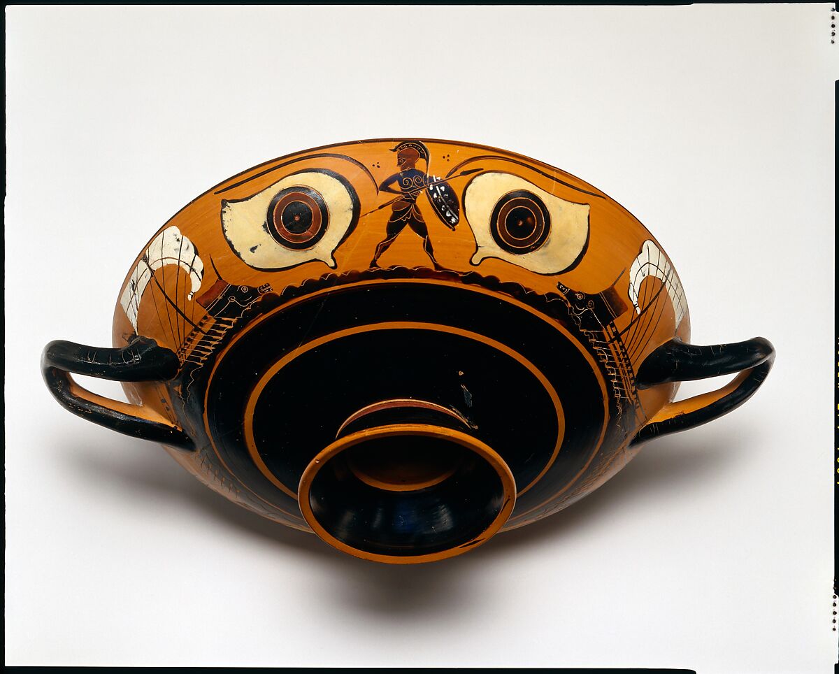 Terracotta kylix: eye-cup (drinking cup), Terracotta, Greek, Attic