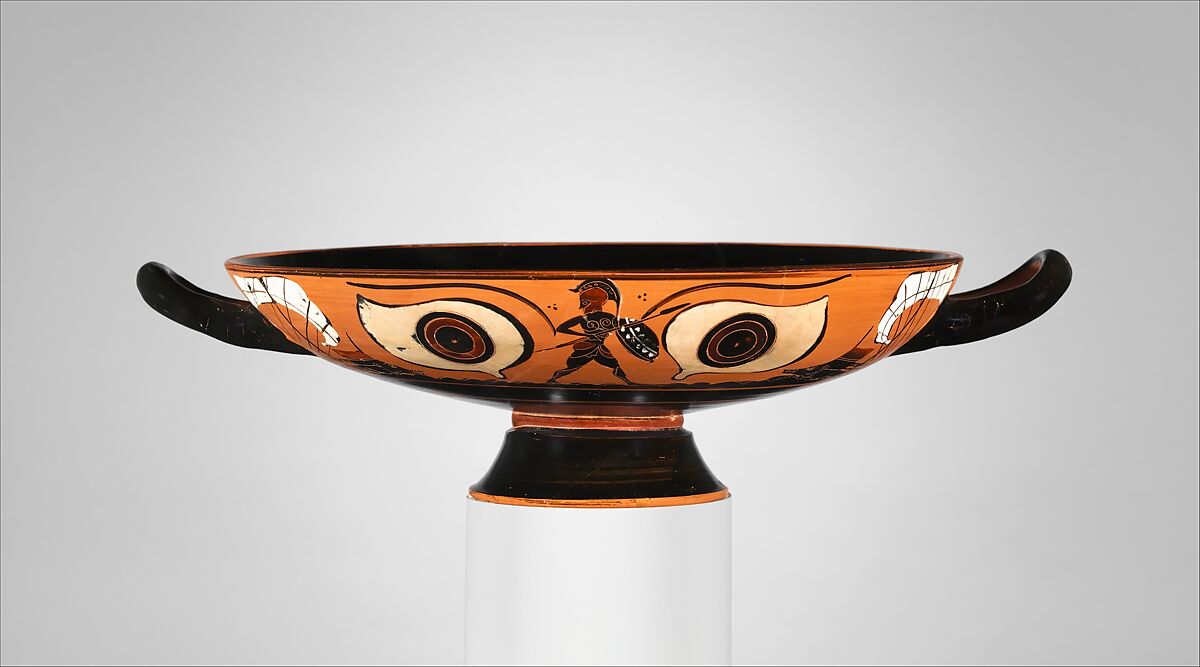 Terracotta kylix: eye-cup (drinking cup), Terracotta, Greek, Attic