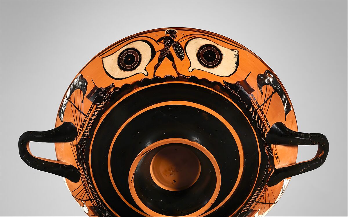 Terracotta kylix: eye-cup (drinking cup), Terracotta, Greek, Attic