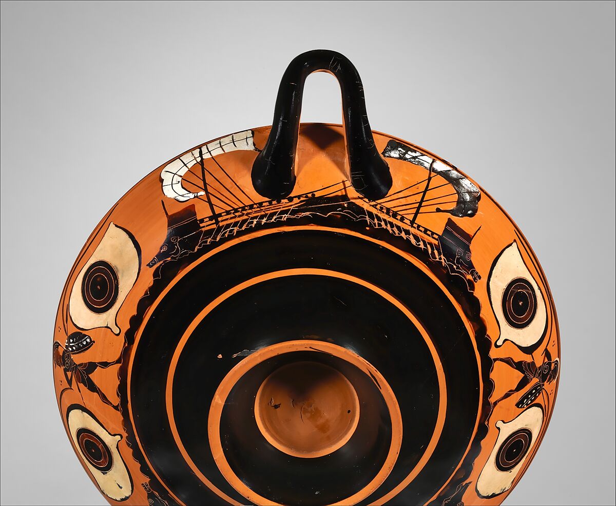 Terracotta kylix: eye-cup (drinking cup), Terracotta, Greek, Attic