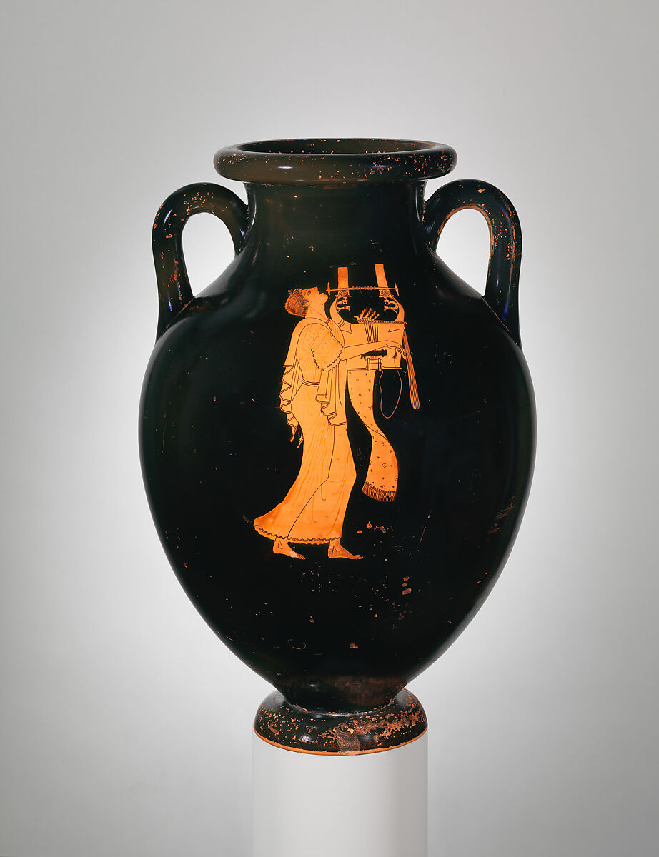 Terracotta amphora (jar), Attributed to the Berlin Painter, Terracotta, Greek, Attic 