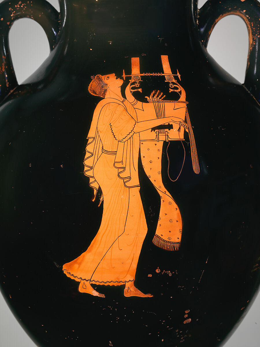 Terracotta amphora (jar), Attributed to the Berlin Painter, Terracotta, Greek, Attic