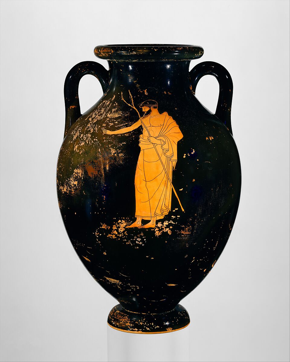 Terracotta amphora (jar), Attributed to the Berlin Painter, Terracotta, Greek, Attic