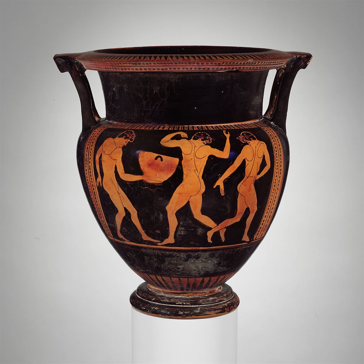 Terracotta column-krater (bowl for mixing wine and water), Attributed to Myson, Terracotta, Greek, Attic