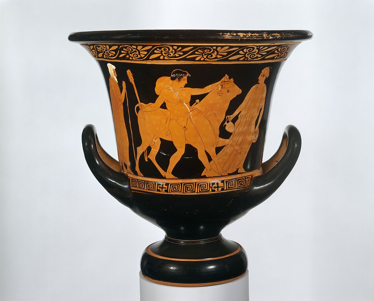 Terracotta calyx-krater (bowl for mixing wine and water), Attributed to a painter of the Group of Polygnotos, Terracotta, Greek, Attic