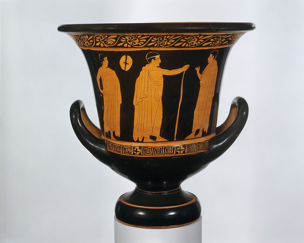 Terracotta calyx-krater (bowl for mixing wine and water), Attributed to a painter of the Group of Polygnotos, Terracotta, Greek, Attic