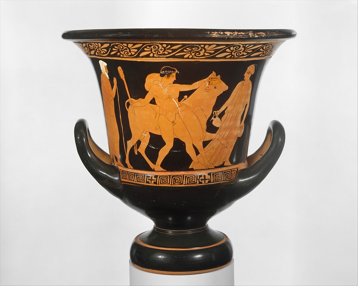 Terracotta calyx-krater (bowl for mixing wine and water), Attributed to a painter of the Group of Polygnotos, Terracotta, Greek, Attic 