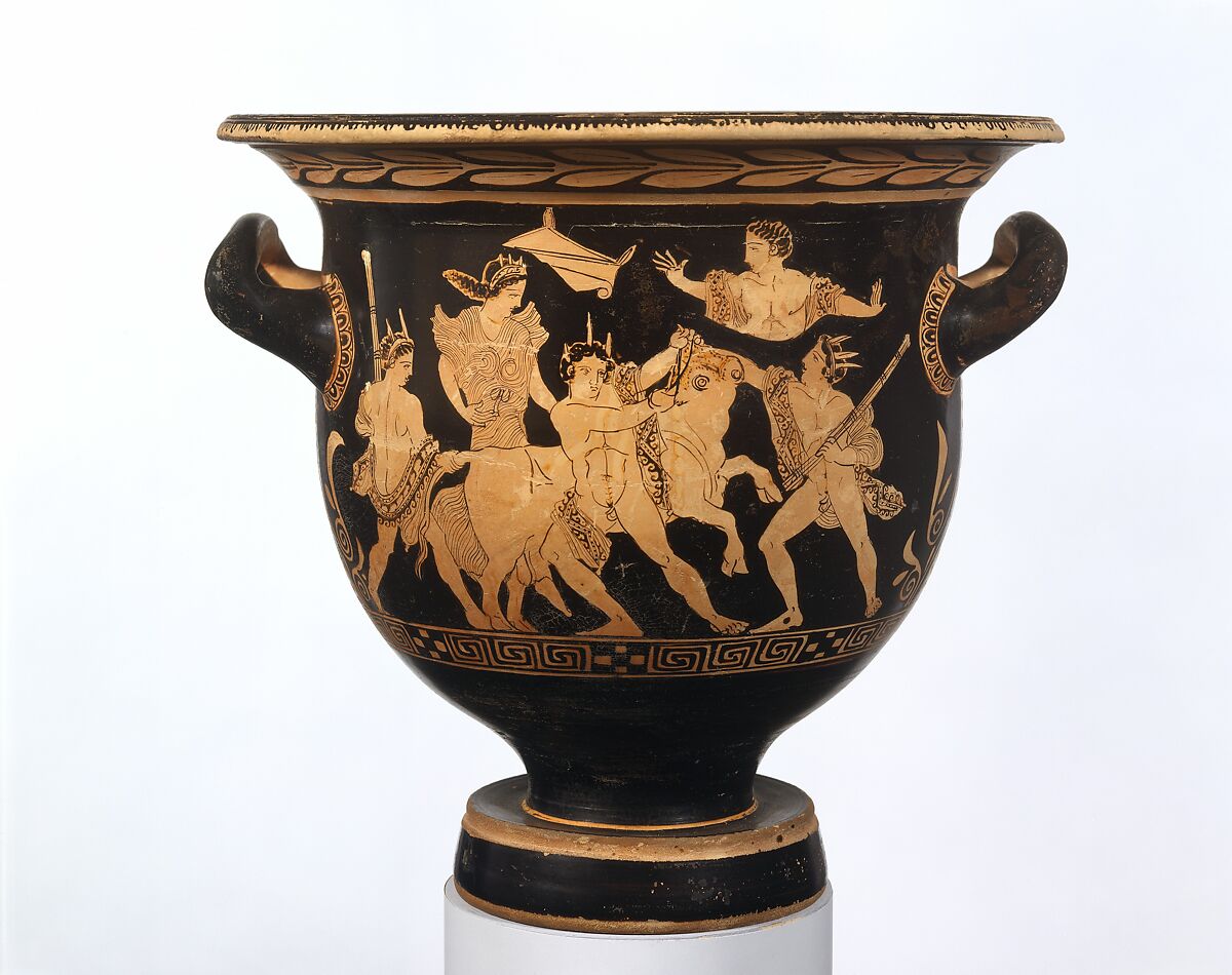 Terracotta bell-krater (bowl for mixing wine and water), Attributed to the Kekrops Painter, Terracotta, Greek, Attic 